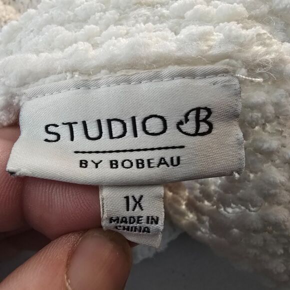 Studio B Bobeau Open Front Cardigan Women's 1X Ivory Popcorn V-Neck Long Sleeve - Picture 3 of 16